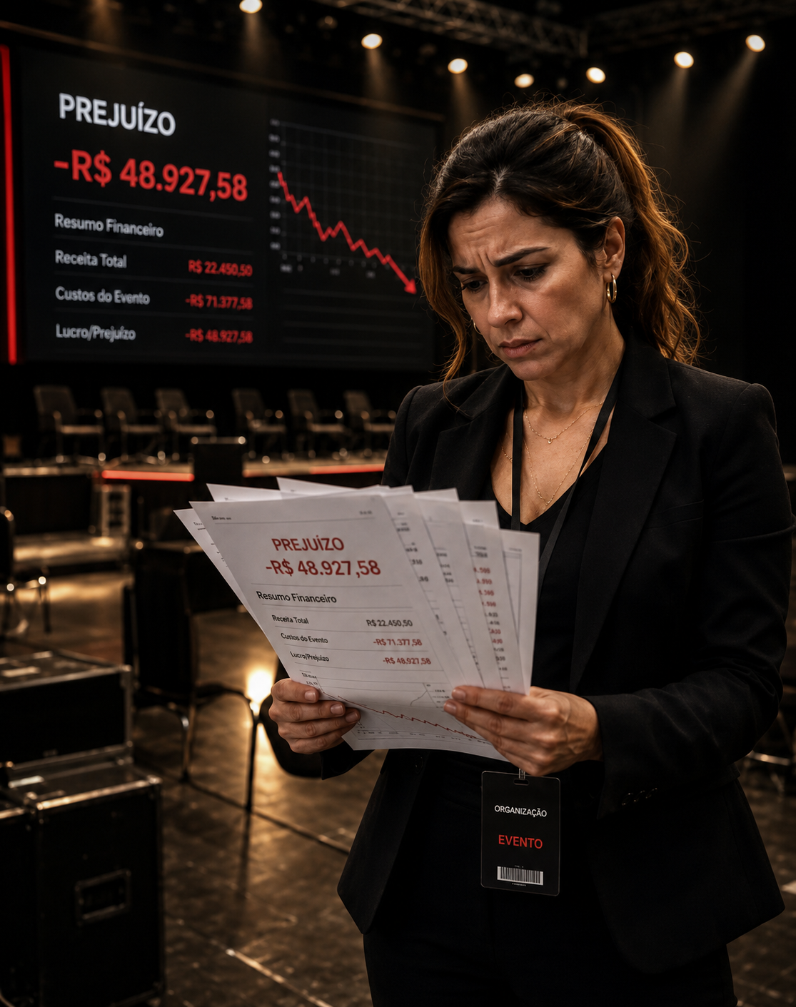 Organizadora de evento preocupada ao ver prejuízo no fechamento